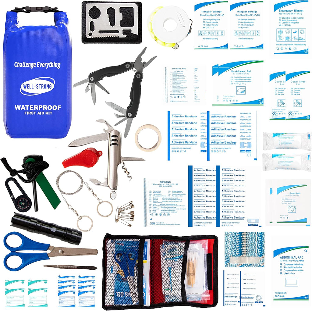 Boat First Aid Kit - 123pcs Waterproof Emergency Marine Safety Accessories for Fishing & Boating | Compact Blue