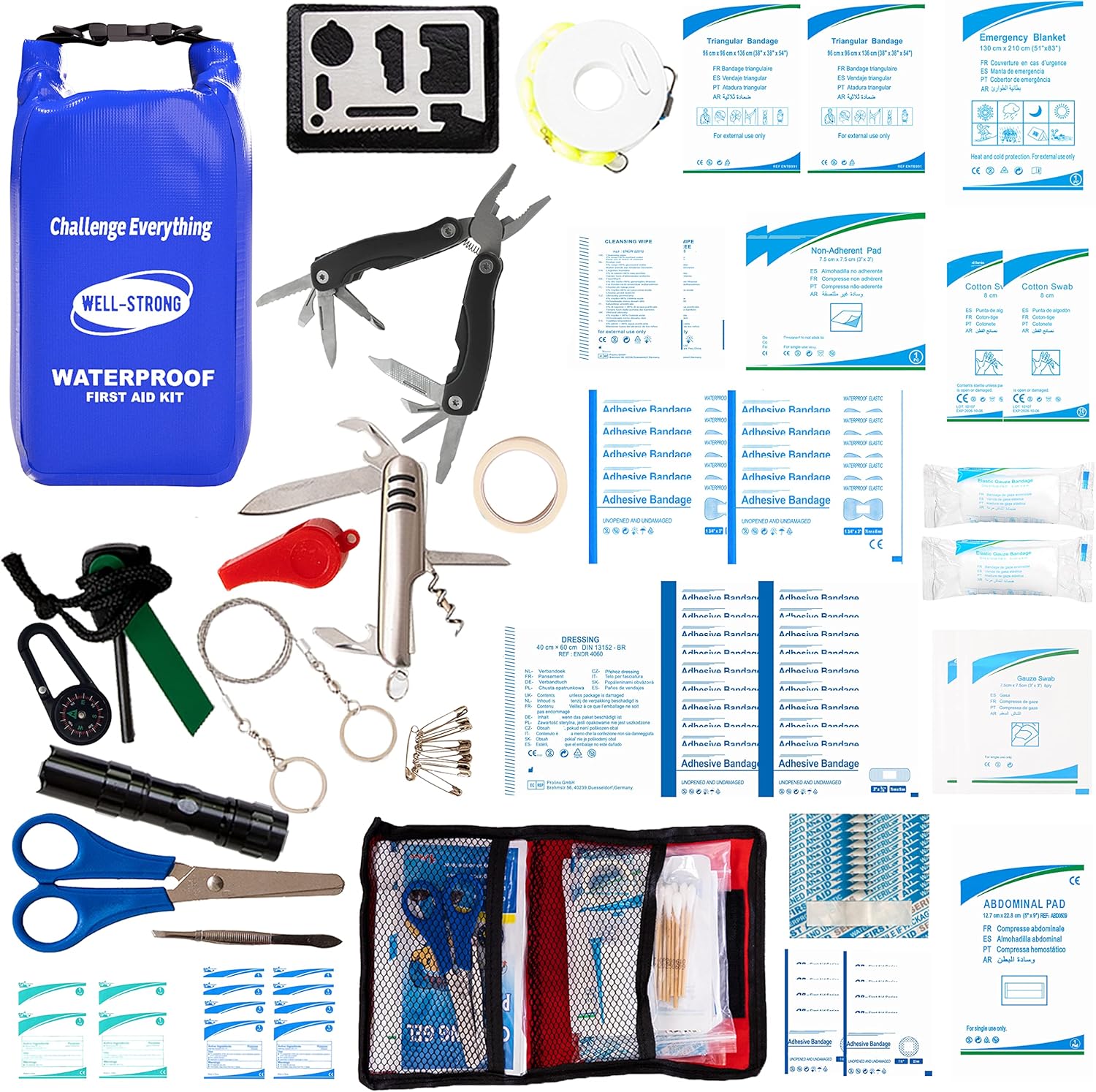 Boat First Aid Kit - 123pcs Waterproof Emergency Marine Safety Accessories for Fishing & Boating | Compact Blue