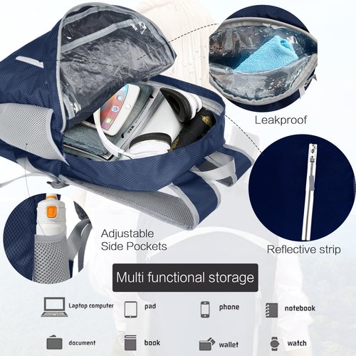 Waterproof Foldable Backpack Dry Storage Lightweight Daypack 35L Outdoor Backpack for Beach Men Women Dark Blue