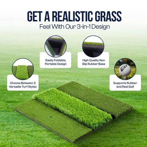 Premium Golf Hitting Mat for Indoor & Outdoor Practice – Professional Turf Golf Mat for Driving Range, Backyard & Home Use – Portable Golf Practice Mat with Realistic Grass Surface and Accessories