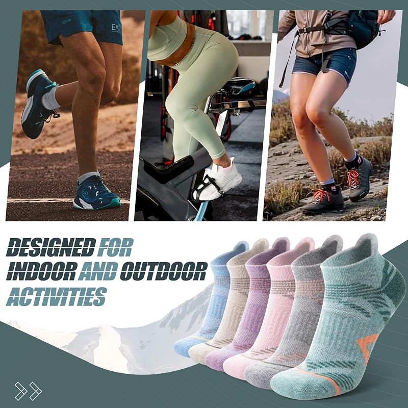 Merino Wool Ankle Hiking Socks for Men & Women - 5 Pairs, Medium (Beige/Purple/Light Pink/Green/Grey/Blue)