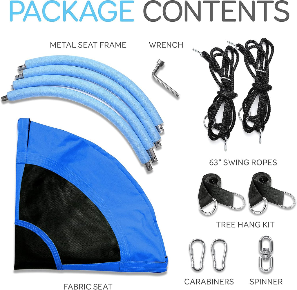SereneLife Outdoor Tree Swing - 40” Saucer Swing with Adjustable Ropes & Center Swivel Spinner (Blue)