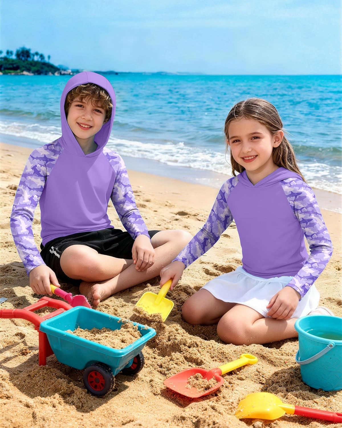 Skiennix Boys Rash Guard Swim Hoodie - UPF 50+ UV Sun Protection Long Sleeve Shirt | Kids SPF Waterwear
