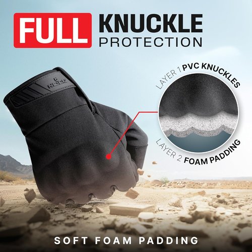 NoCry Tactical Shooting Gloves for Men - Water Resistant with Padded Knuckle Guards & Non-Slip Grip | Heavy Duty Black