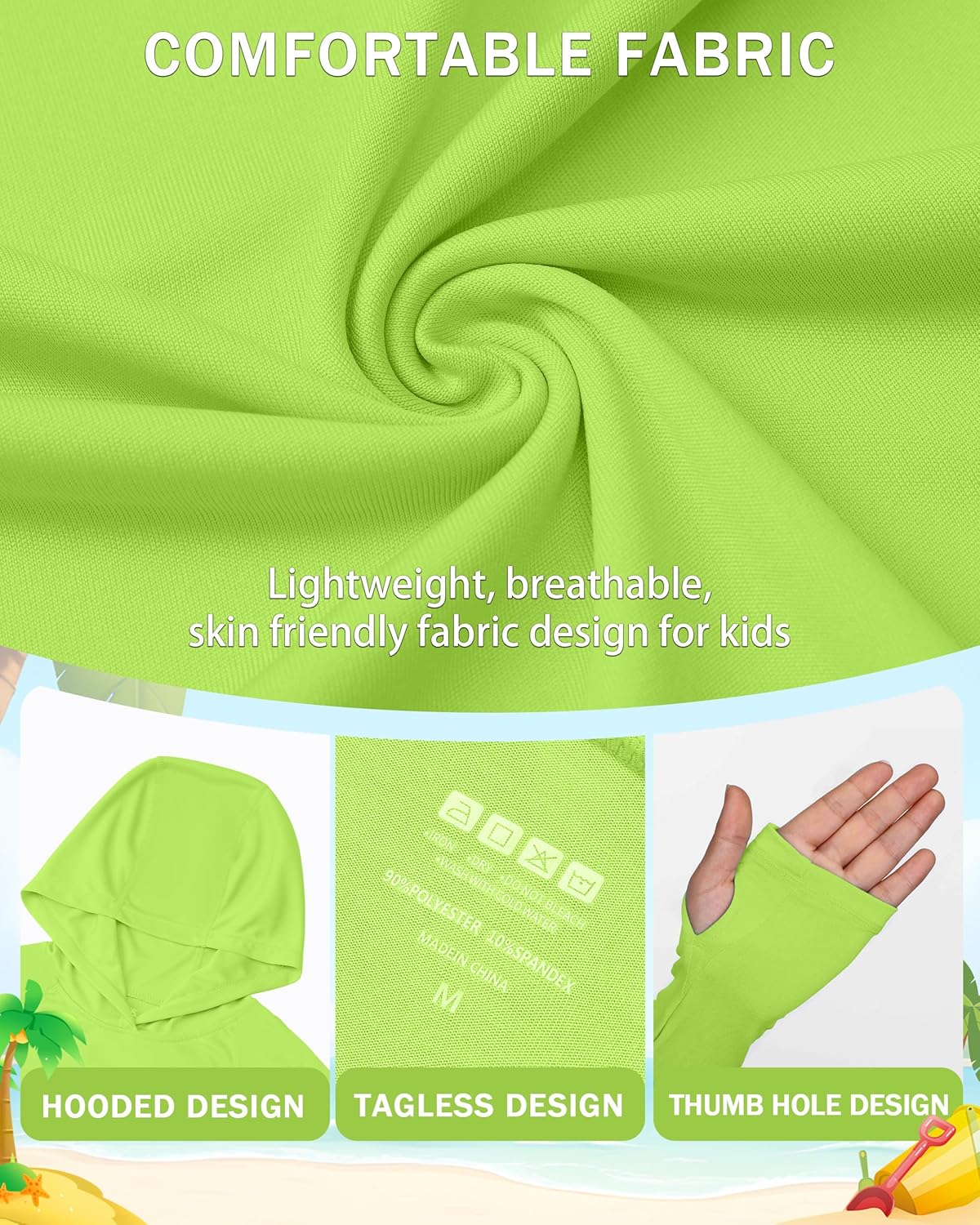 Skiennix Boys Rash Guard Swim Hoodie - UPF 50+ UV Protection Long Sleeve Fishing Shirt | Youth Size