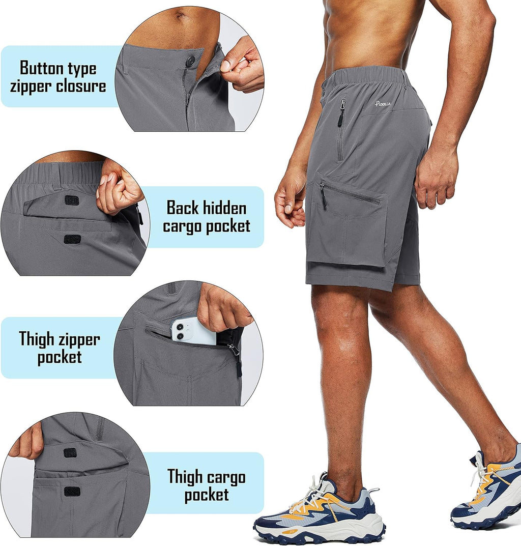Pudolla Men's Hiking Cargo Shorts - Quick Dry Outdoor Travel Shorts with Multi-Pockets | Perfect for Fishing & Camping