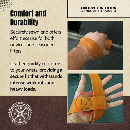 Dominion Strength Training Closed Loop Lifting Straps, Premium Top Grain Vegetable Tanned Leather - Ultimate Grip Assistance for Heavy Pulls and Weightlifting