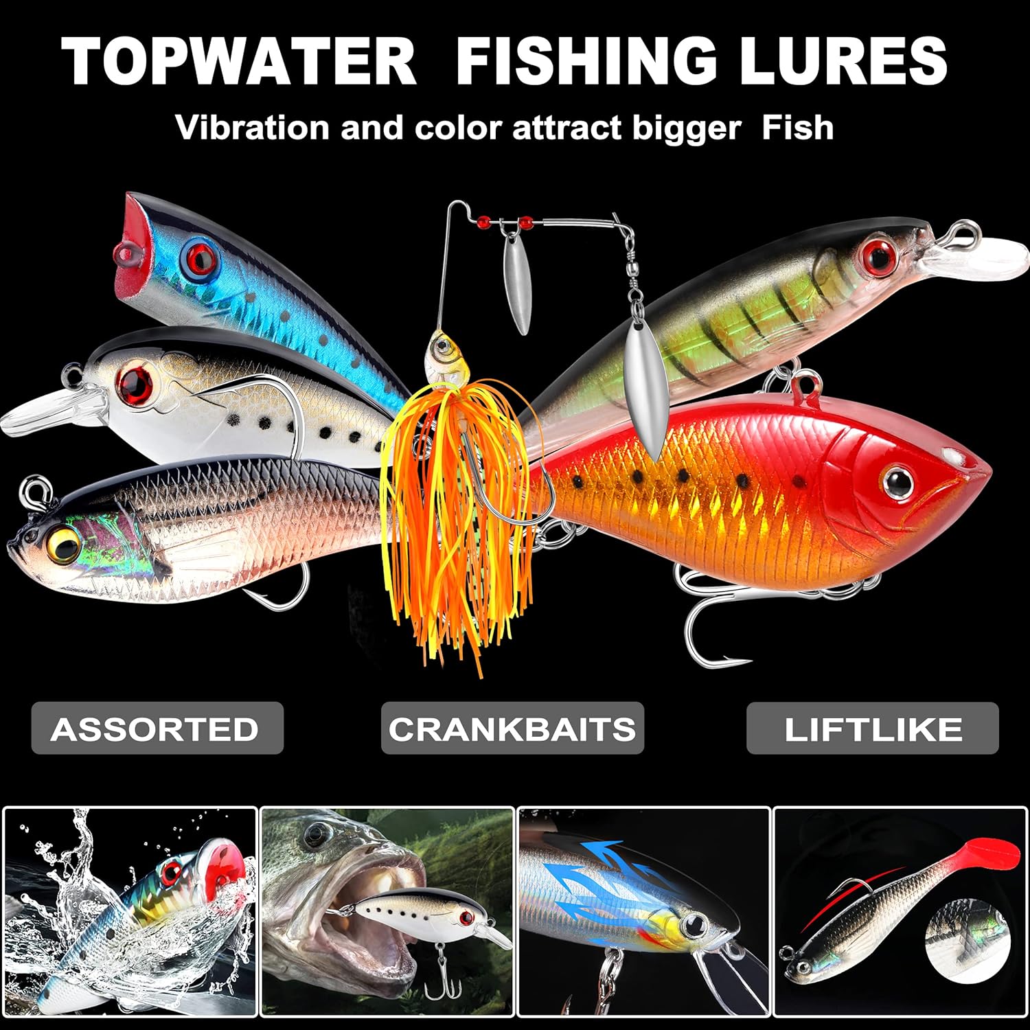 PLUSINNO Fishing Lures Tackle Box - Complete Fishing Accessories Kit for Bass & Trout, Saltwater & Freshwater