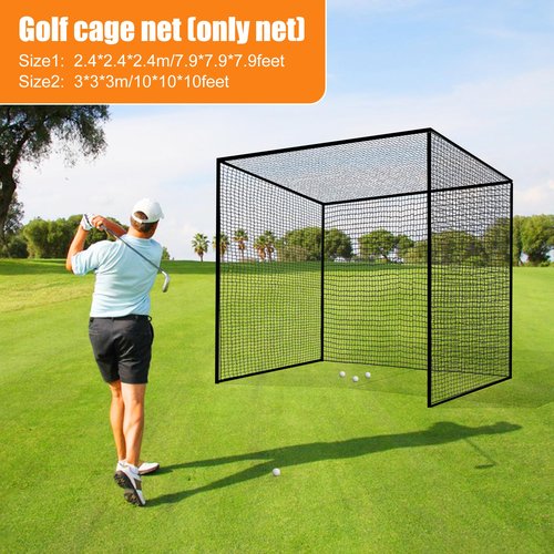 Heavy Duty Nylon Golf Batting Cage, 7.8 * 7.8 * 7.8ft Batting Cage Net with 10 Carabiners and 4 Tie Rope,Durable Golf Practice Net Batting Net for Backyard,Baseball Net Indoor Outdoor (ONLY NET)