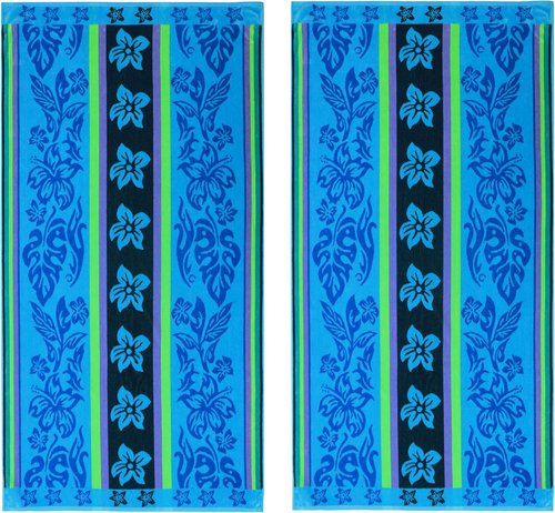 COTTON CRAFT Oversized Beach Towel - XL 39 x 68 Inches | 100% Cotton Jacquard Velour - Super Soft Tropical Hibiscus Design