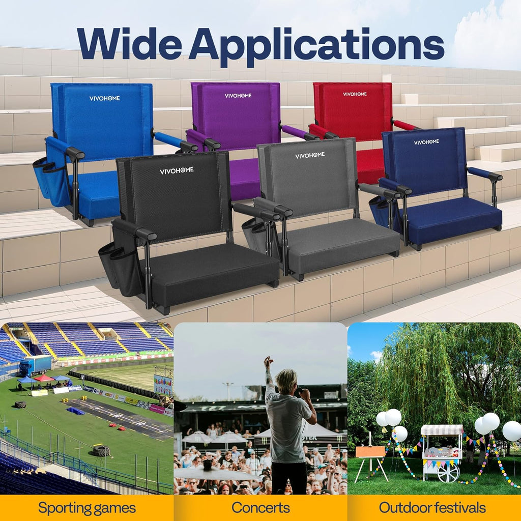 VIVOHOME Portable Stadium Seat - Comfortable Bleacher Chair with Back Support & Cup Holder | Black