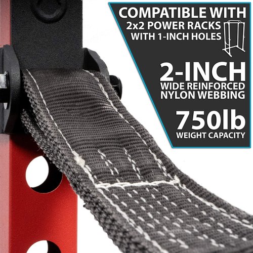 Synergee Power Rack Safety Straps with 750lb Capacity. Compatible with 2x2 Tube Power Racks. Nylon Safety Arms for Power Lifting. Sold in Pairs.