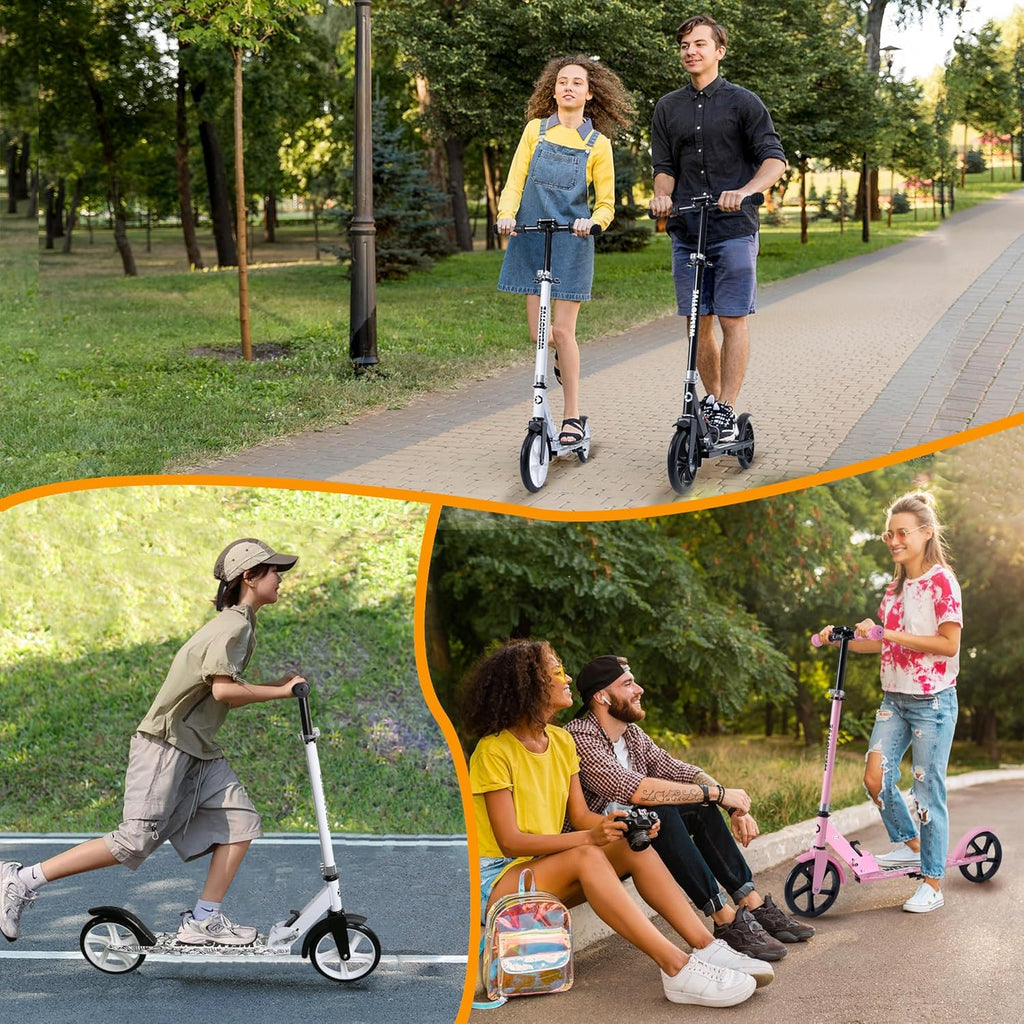 Skiennix Kick Scooter - Adjustable Handlebars & Rear Brake | Foldable Big Wheel Design for Kids & Teens