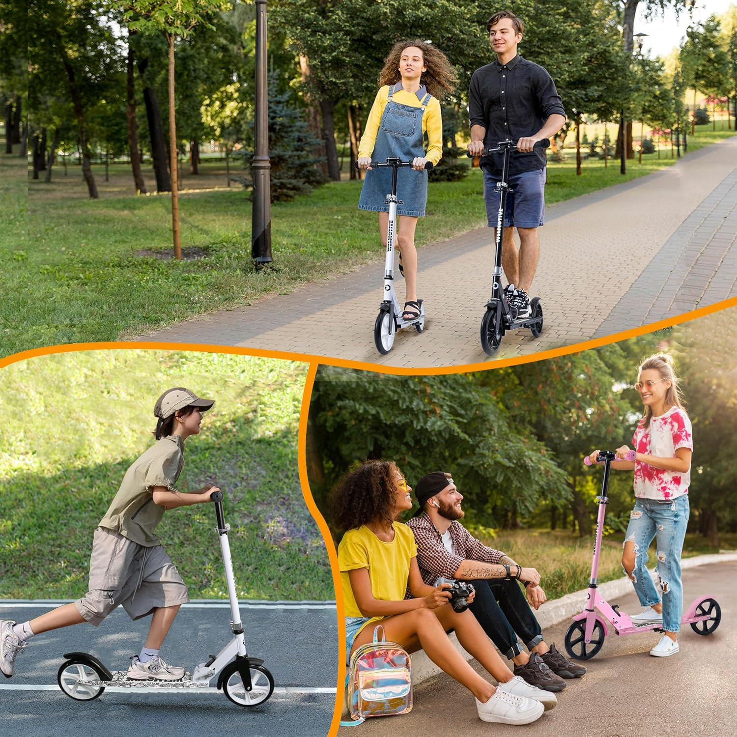 Skiennix Kick Scooter - Adjustable Handlebars & Rear Brake | Foldable Big Wheel Design for Kids & Teens