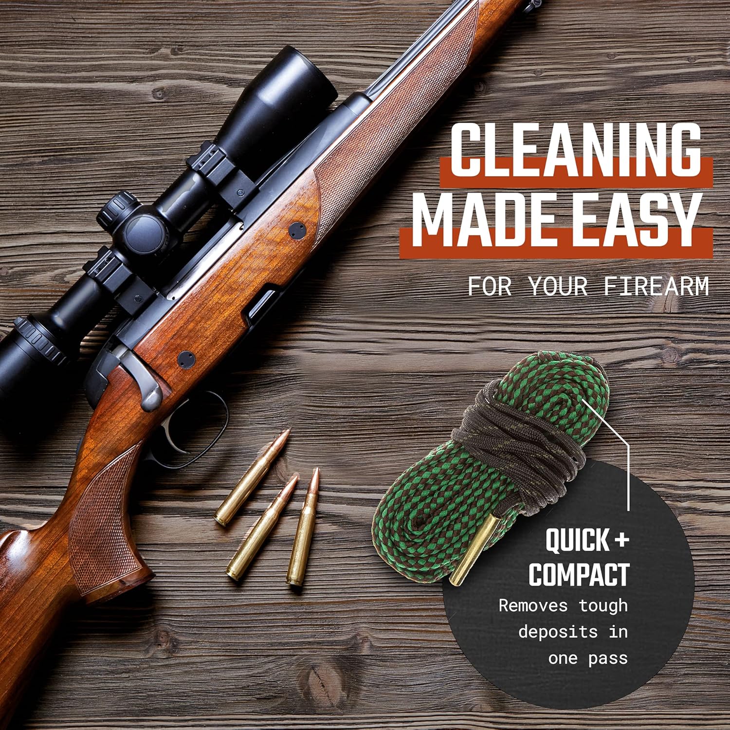 Ultimate Rifle Build Gun Snake - Compact Cleaner Rope for .223, 5.56mm, .22, 9mm, .380, 12 GA, .30, .308, .44 Cal