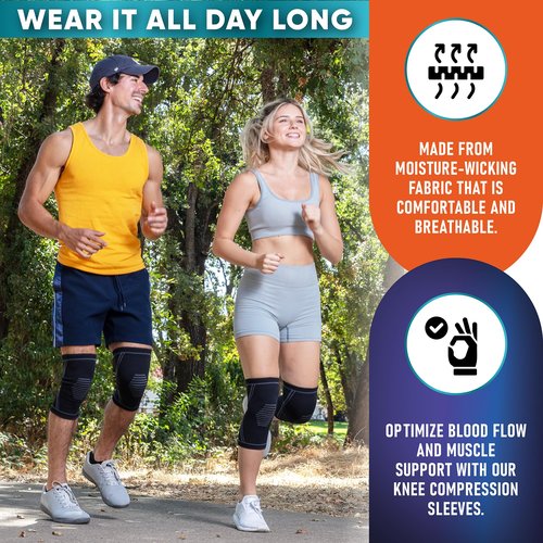 PhysFlex Knee Brace for Pain Relief - 2 Pack Knee Compression Sleeves for Men and Women - Support for Weightlifting, Gym, Workout, Volleyball - Meniscus Tear, ACL, Arthritis (XX-Large)