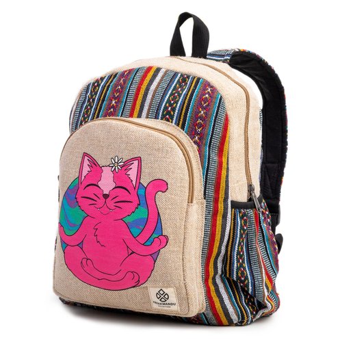 Organic Hemp Backpack Bag - Eco Friendly Hippie Yak Design Durable Functional Traveling Hiking Friendly Casual Daypack Bag by Freakmandu