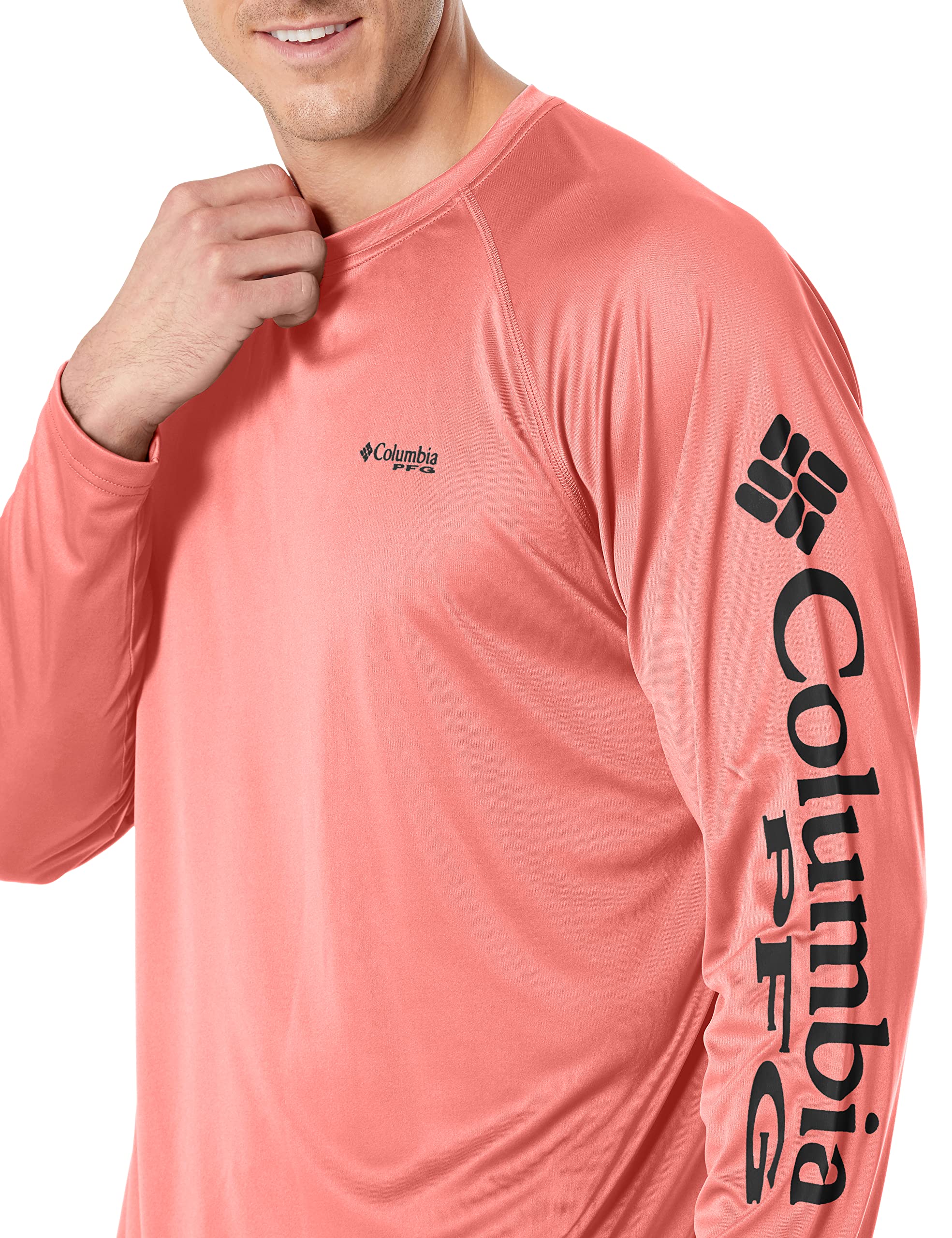 Columbia Men's Terminal Tackle Long Sleeve Fishing Shirt, Sorbet/Black Logo, 1X