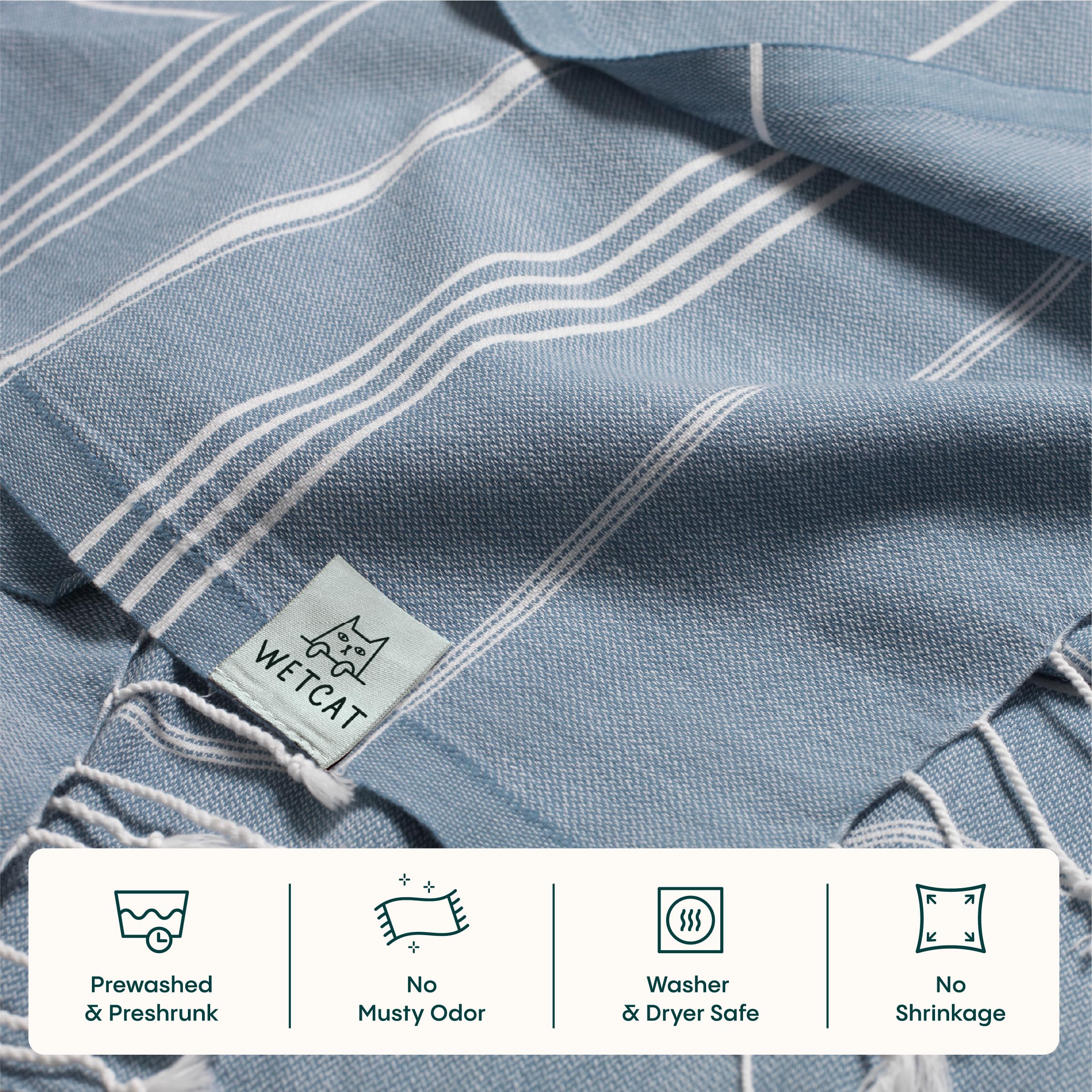 WETCAT Turkish Beach Towel Oversized (38"x71") 100% Turkish Cotton, Made in Turkey - Sand Free, Extra Large, Ultra Soft, Quick Drying, Compact & Lightweight for Travel - Denim Blue