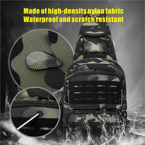 DOUNTO Tactical Sling Bag for Men Molle Utility Shoulder Bag Chest Pack Crossbody Backpack for Hiking Hunting (Black CP)