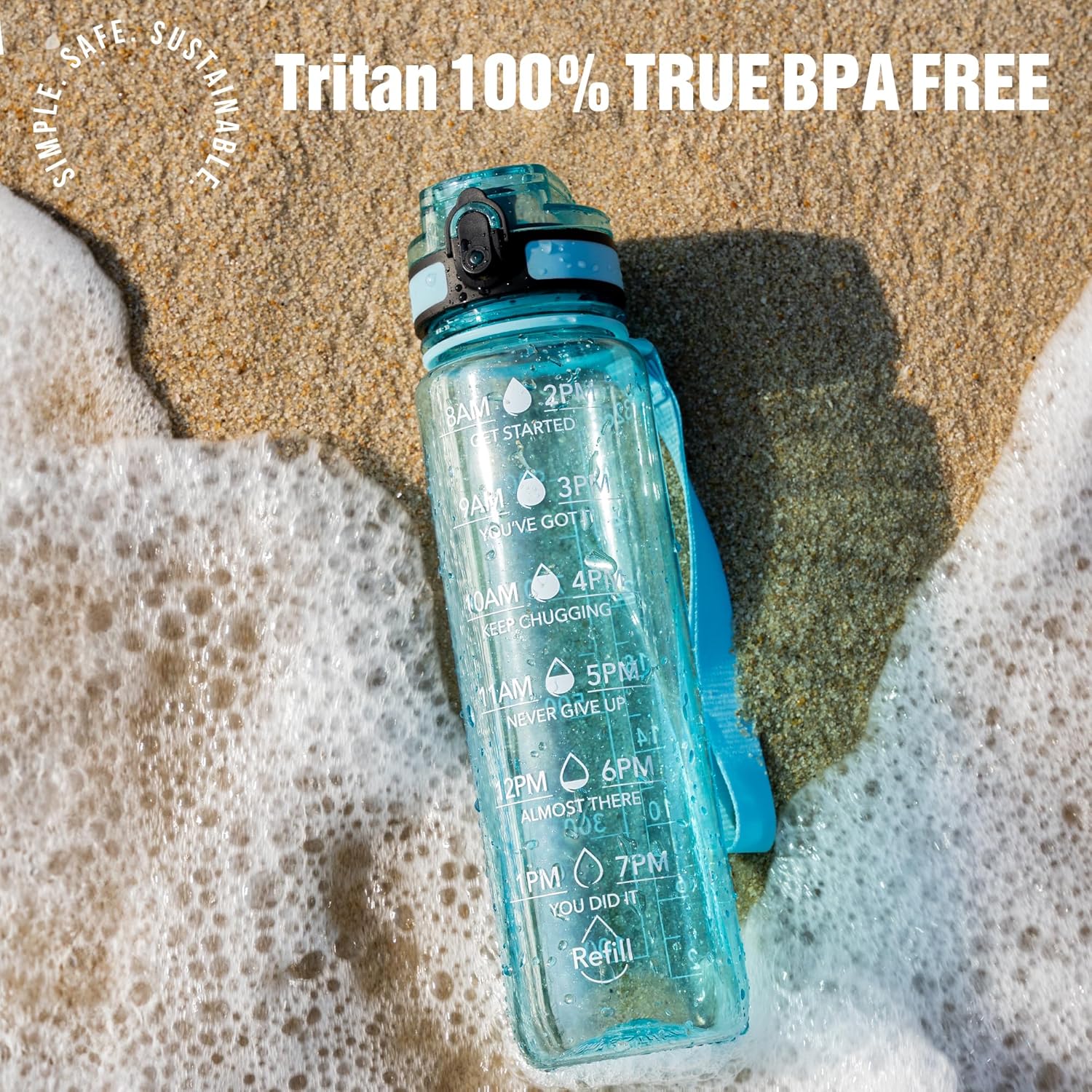 OLDLEY 32oz Motivational Sports Water Bottle - BPA-Free Tritan, Leakproof Design with Time Markers