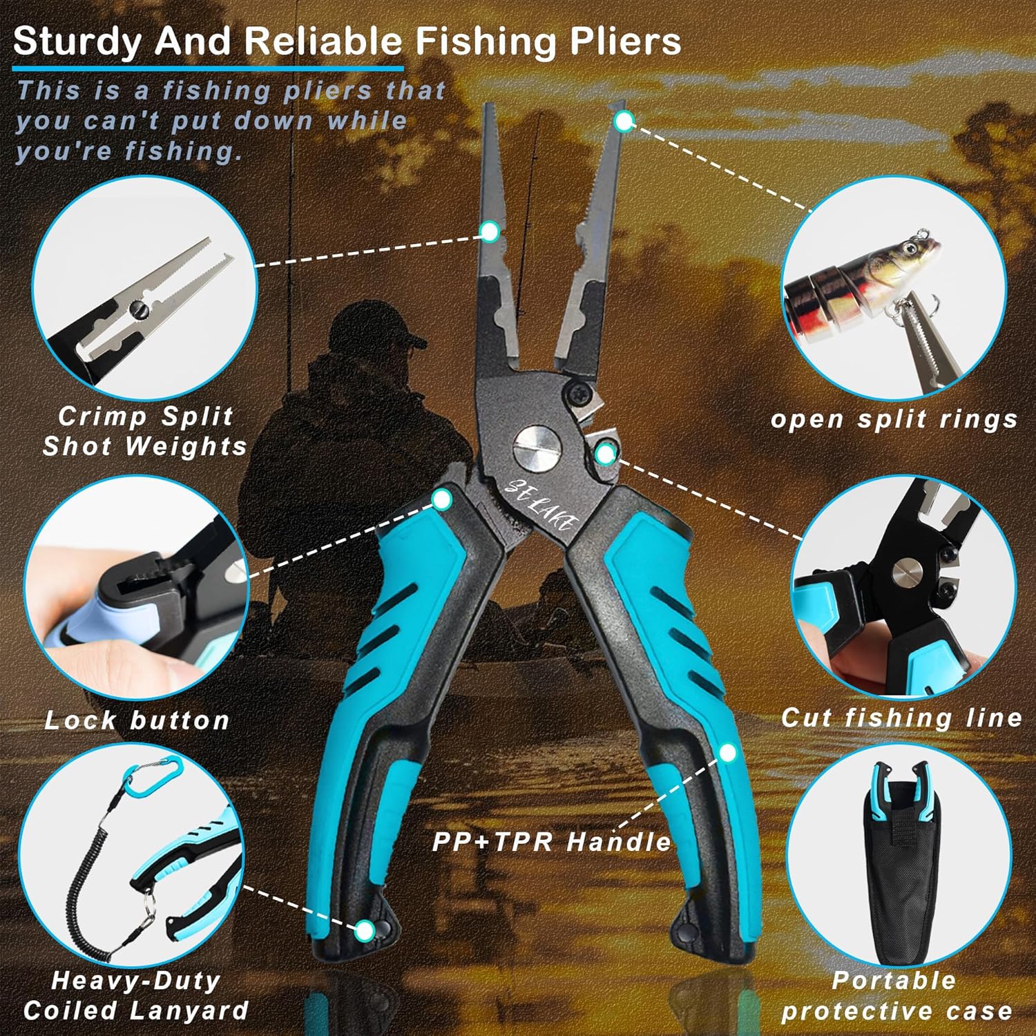 Selake Fishing Tools Set - 7 PCS Complete Kit with Fish Lip Gripper, Pliers, Hook Remover & Scissors | Corrosion Resistant for Saltwater & Freshwater