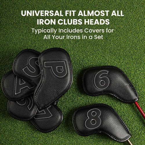 Golf Iron Covers Set Strong Magnetic Closure Value 10 Pack, Double Side Number Synthetic Leather Deluxe Club Headcover, Universal Head Cover Fit Main Irons Clubs for Women Men (Black)