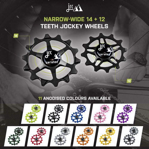JRC Components Ceramic Derailleur Pulley Wheel | Pair of 14&12T Jockey Wheels Hybrid Ceramic Bearing - MTB Bike Rear Derailleur Pulley Wheels | Hybrid Ceramic Pulley Wheels - Black