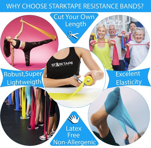 Starktape Resistance Bands Bundle. 5 Bands Set and 8 Yard Band Physical Therapy Professional. Non-Latex Elastic Exercise Fitness Workout Band for Pilates, Rehab, Yoga, Pilates, Training. Medium Green