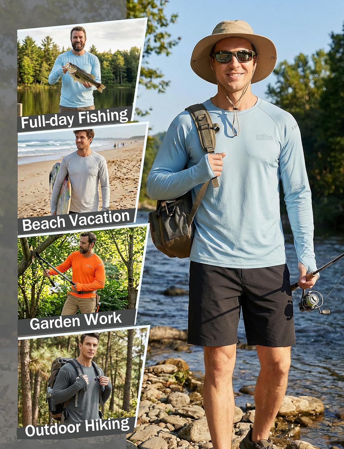 Skiennix Men's UPF 50+ Sun Protection Long Sleeve Shirts - Quick Dry Athletic Fishing Tops | 3 Pack