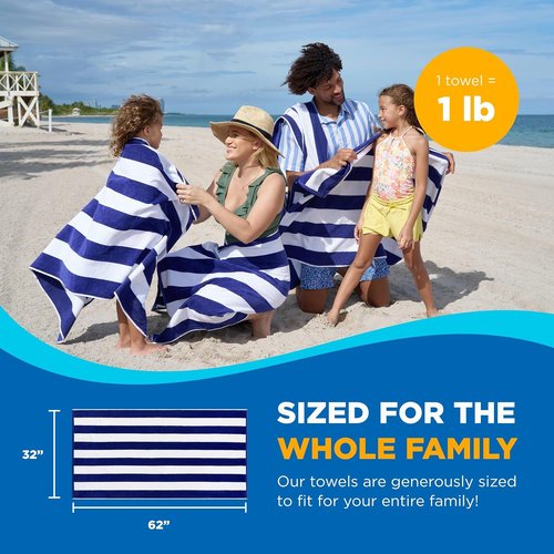BEN KAUFMAN SALES CO Striped Towel - Absorbent, 100% Cotton - Oversized Towels for Beach Essentials - Quick-Dry for Swimming - Soft with Striped Design - 32" x 62", Turquoise (Pack of 4)