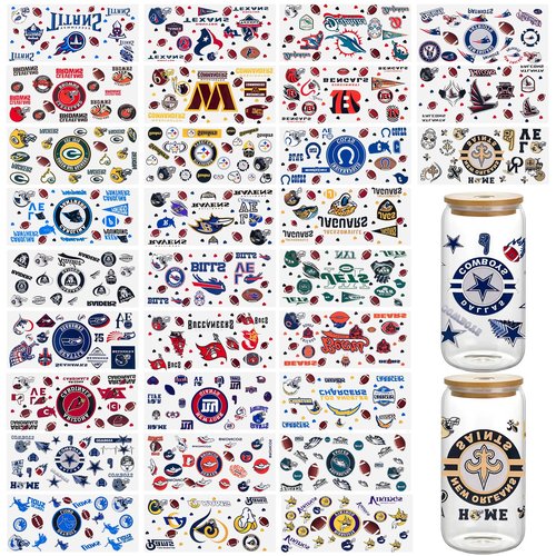 32SheetsUV DTF Cup Wraps for 16oz, Rugby Football Gameday Waterproof UV DTF Tumbler Wrap for Glass Water Bottle, Rub on Transfer Stickers Decals for DIY Coffee Cup (sports1)