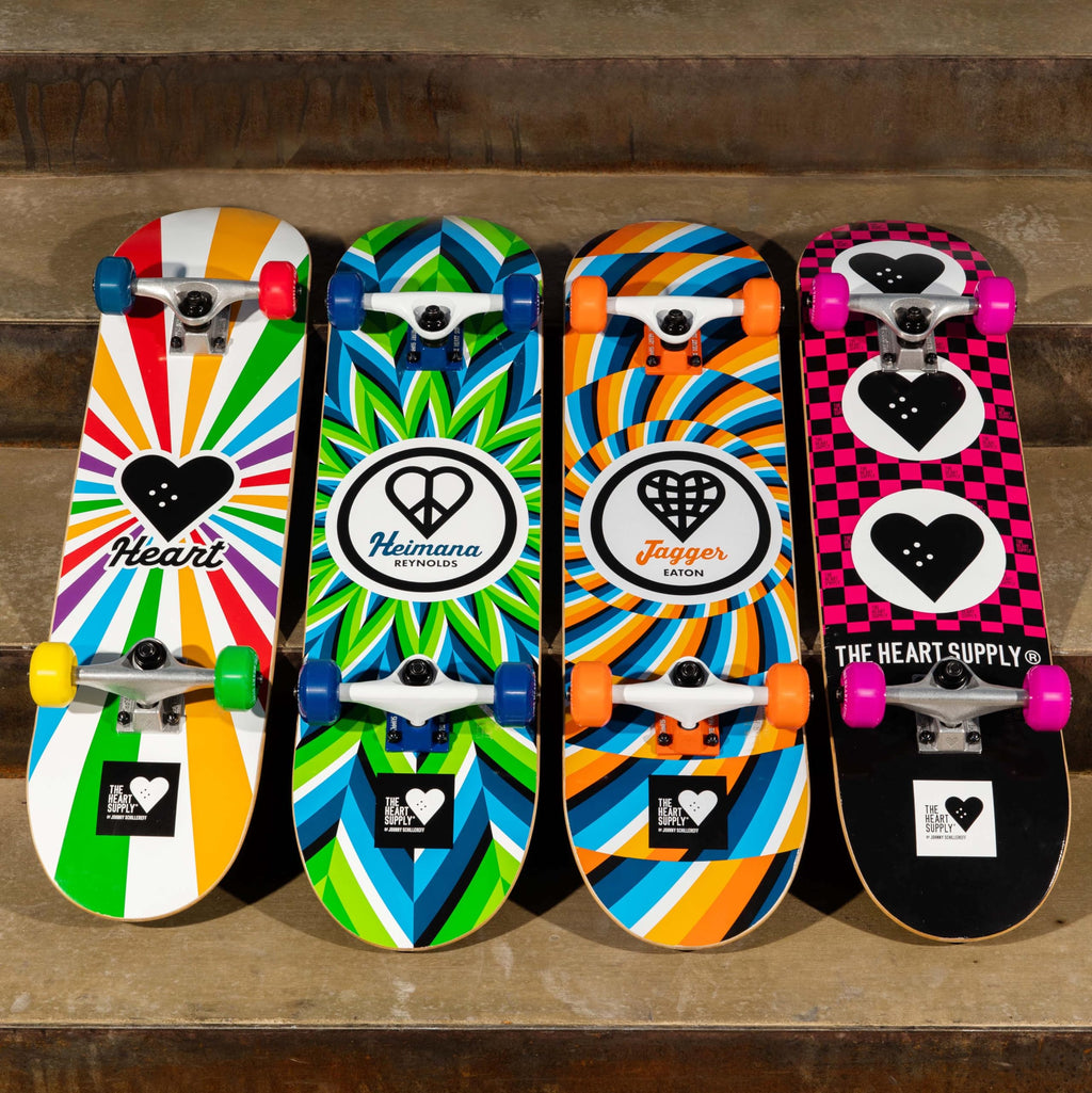 The Heart Supply Complete Skateboard Team Checkerboard 31.35" x 8.0" 7-Ply Maple Blend Construction Full concave, 54mm Wheels, Max Weight 220lbs