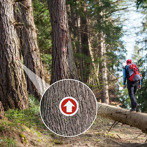 Amylove 24 Pcs 3 Inch Round Trail Markers with Reflective Tacks Aluminum Arrow Sign Traffic Signs Wall Decor Trail Marking Reflectors for Outdoor Camping Hiking Hunting Driving, Red