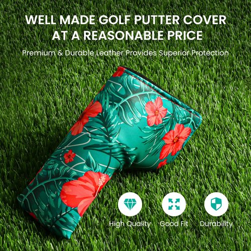 FINGER TEN Golf Blade Putter Cover Premium Synthetic Leather Stylish Design, Universal Headcover Waterproof Protection, Durable Headcovers Covers Fit Most Blade Putters for Men Women (Green&Red)