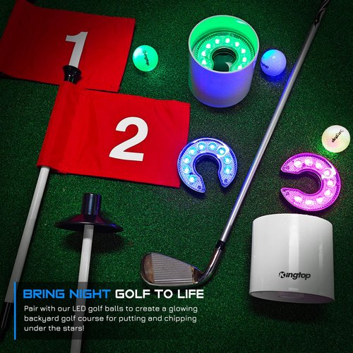 KINGTOP LED Golf Hole Lights (4-Pack) - Battery Operated, Anti-Glare Lens, Glow in The Dark Putting Cup Light, Easy C-Shaped Installation, Ideal for Night Golf, Putting Green Parties
