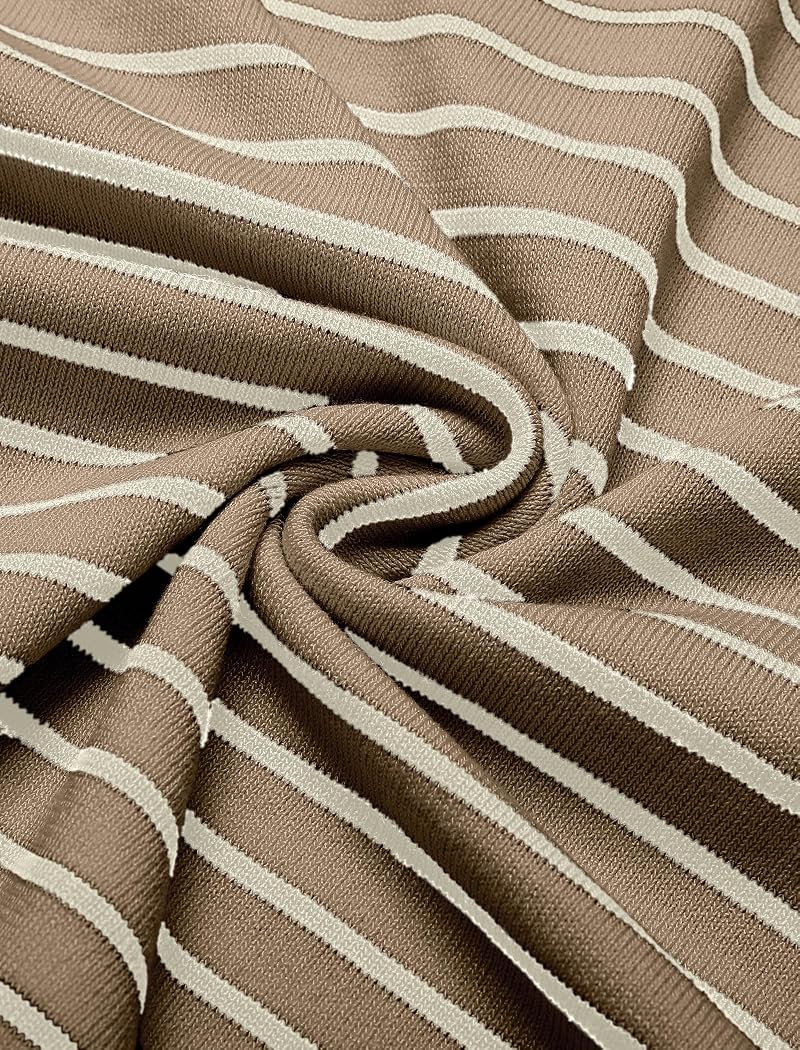 Khaki Striped Knit Polo Shirt for Men - Short Sleeve Button-Down Golf Essential