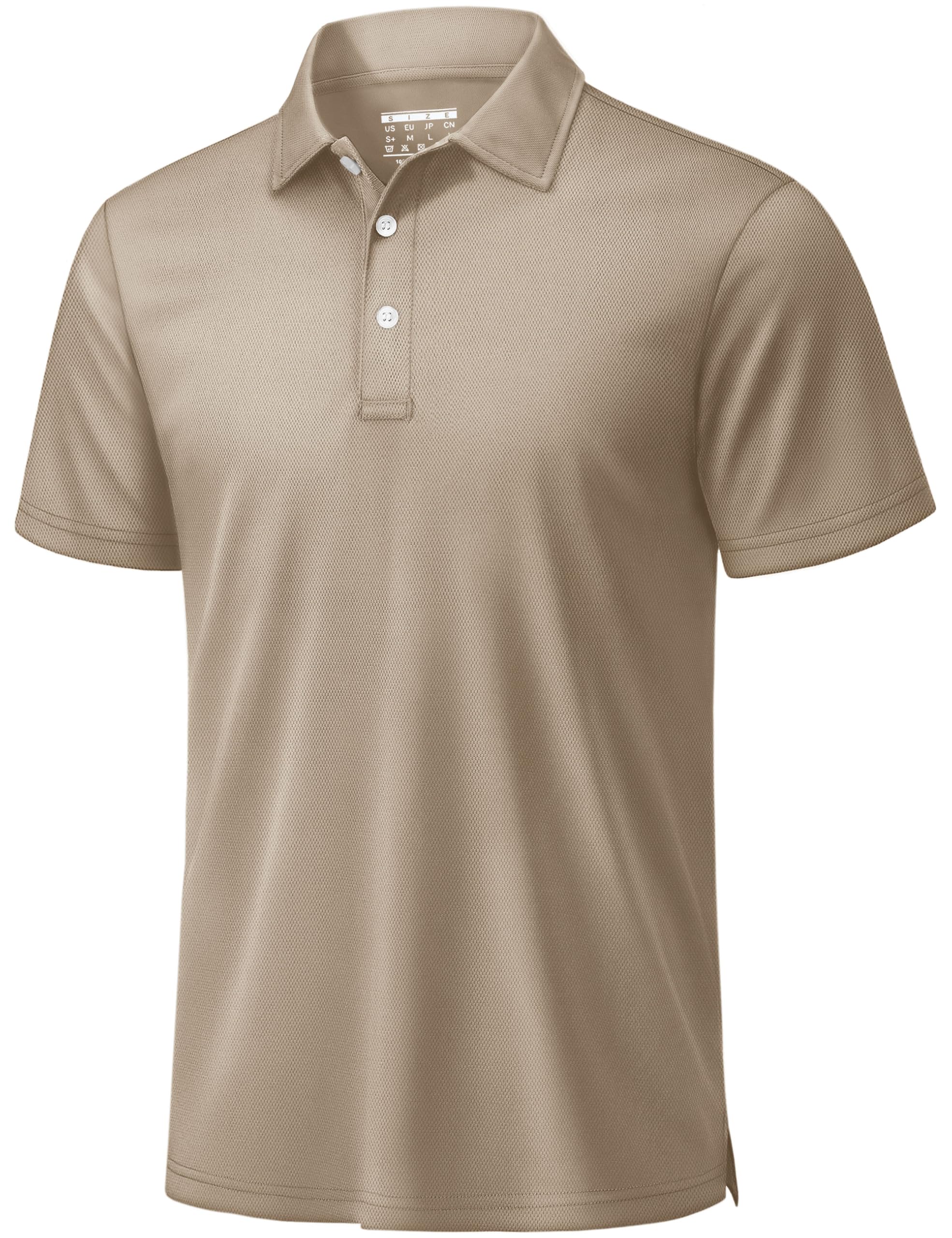 TACVASEN Mens Golf Shirt Dry Fit Mens Polo Shirts Short Sleeve Performance Golf Polos for Men with Collar Work Shirts Khaki, XL