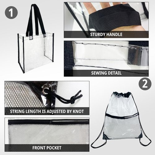 Clear Drawstring Bags by [Brand Name] | Stadium Approved Transparent Tote Bags - 2 Pack for Concerts & Events