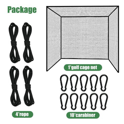 Heavy Duty Nylon Golf Batting Cage, 7.8 * 7.8 * 7.8ft Batting Cage Net with 10 Carabiners and 4 Tie Rope,Durable Golf Practice Net Batting Net for Backyard,Baseball Net Indoor Outdoor (ONLY NET)