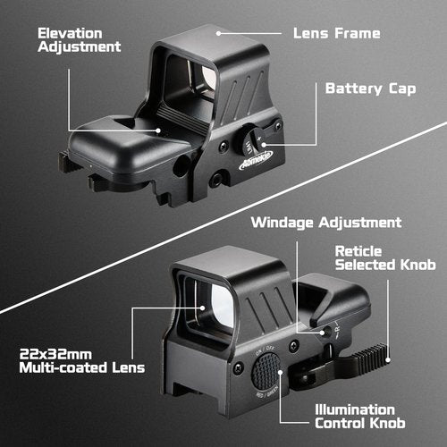 AOMEKIE Upgraded Reflex Sight 1X22X33 Red Green Dot Sight with Fully Multi-Coated Lenses,4 Reticles Red Dot Optics with Quick-Detach 20mm Picatinny Mount