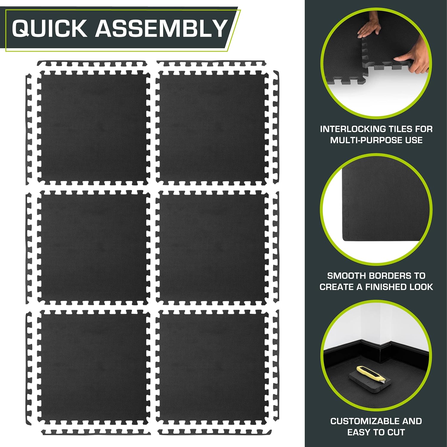 ProsourceFit Extra Thick Exercise Puzzle Mat - ¾-Inch EVA Foam Interlocking Tiles | Cushioned Flooring, Black, 24 SQ FT