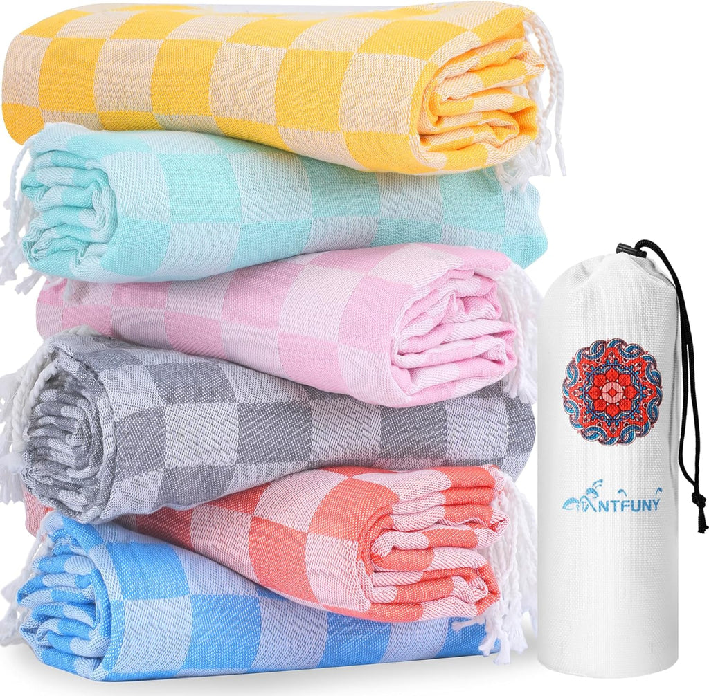 Skiennix Turkish Beach Towels - Quick Dry, Sand-Free, Oversized XL Bath & Pool Towels | 6 Pack Set