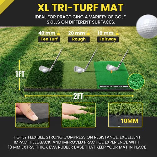 Golf Net, 10x7FT Home Golf Practice Net for Backyard, Golf Hitting Net with Tri-Turf Mat for Indoor & Outdoor, Practice Equipment, Backyard Driving Chipping Swing Training for Golfers