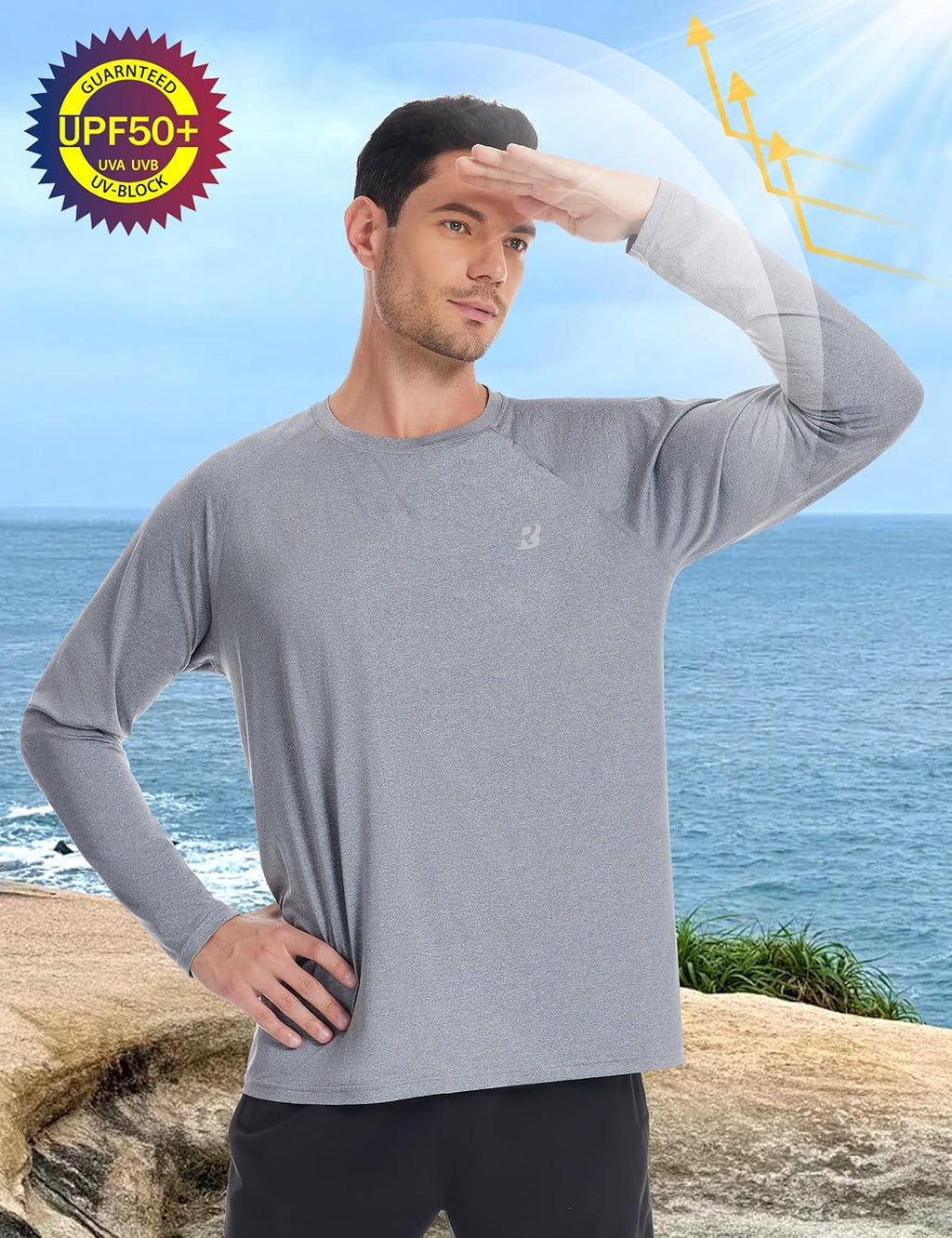Roadbox UPF 50+ Sun Shirts for Men - UV Protection Long Sleeve Swim Shirt | Quick Dry Rash Guard