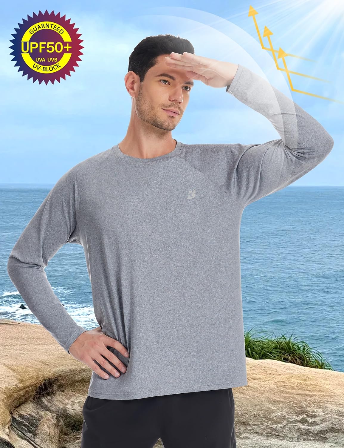 Roadbox UPF 50+ Sun Shirts for Men - UV Protection Long Sleeve Swim Shirt | Quick Dry Rash Guard