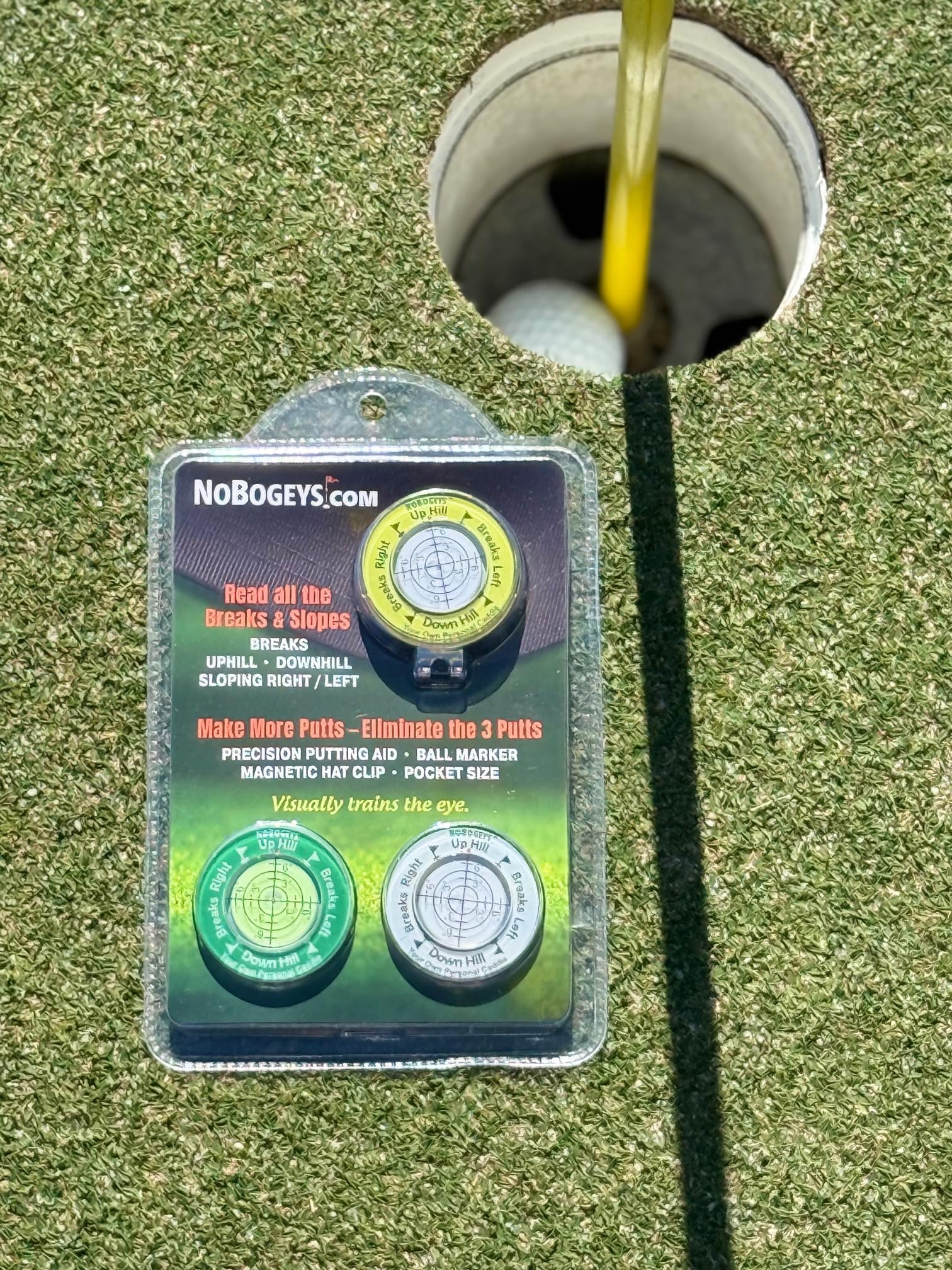 Tee Time Tees NoBogeys Ball Marker - Precision Putting Aide Green Reader 3 Pack with Magnetic Clip - Read the Greens for Improved Accuracy