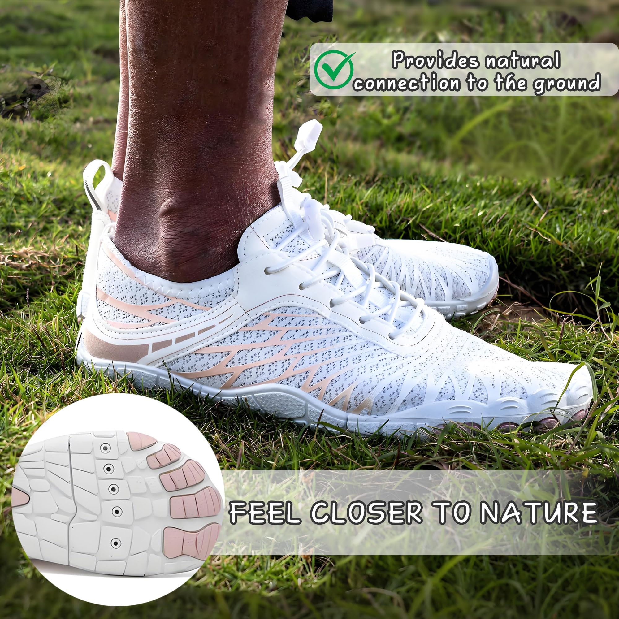 Barefoot Shoes for Women & Men, Grounded Walking Hiking Barefoot Shoes, Wide Toe Box Non-Slip Water Athletic Footwear, Comfortable Vitality Barefoot Footwear, Trail Running Sneakers Unisex.