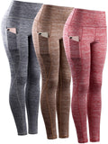 NELEUS Tummy Control High Waist Yoga Pants Workout Running Leggings for Women,9033,3 Pack,Red,Grey,Brown,XL,EU 2XL