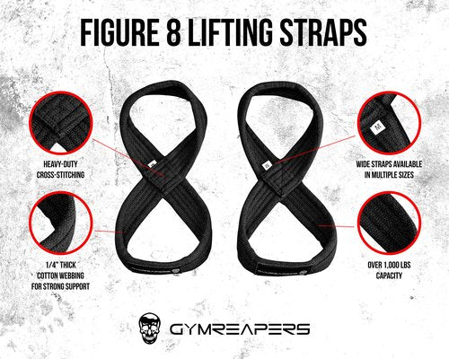 Gymreapers Figure 8 Lifting Straps For Deadlift, Powerlifting, Strongman, & Cross Training (Black, Medium)